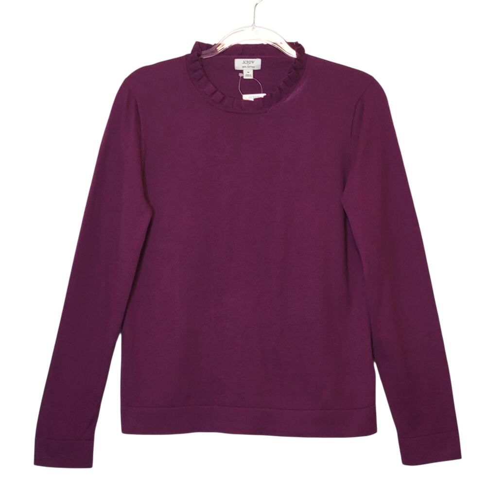 J.Crew NWT Scalloped Crew Neck Knit Sweater Cotton Purple Long Sleeve Size M - Picture 2 of 10